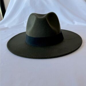 Wide Brim Fedora Hat Olive Green One Size